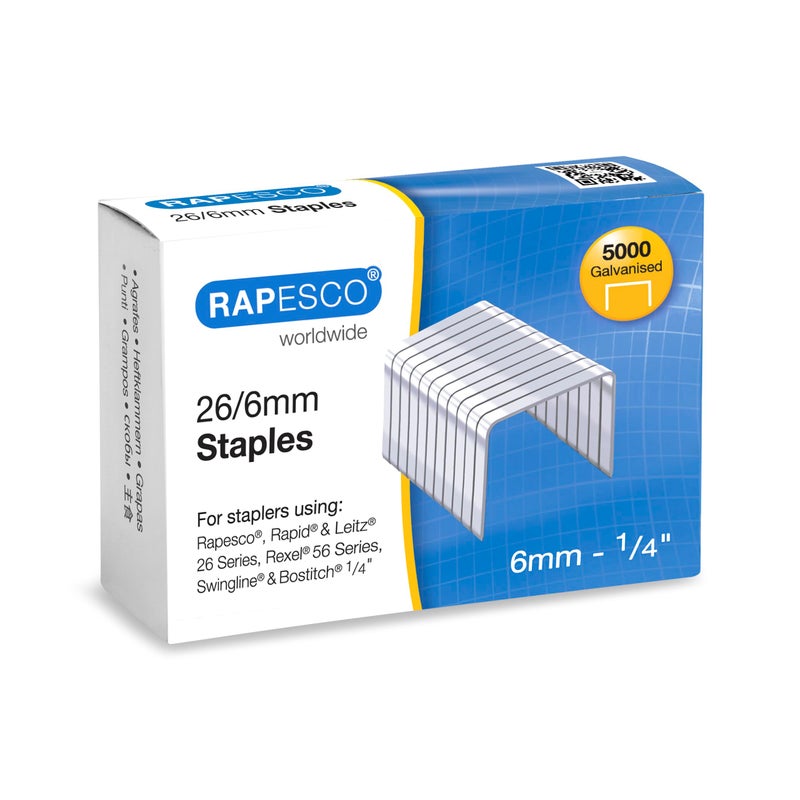 Rapesco S11662Z3 Staples, 26/6 mm Galvanized [Box of 5,000] - Image 1